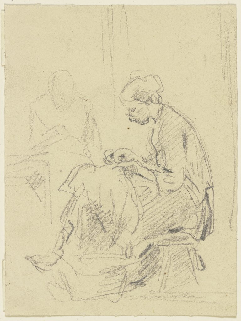 Sitting woman, seamstress, Anton Burger