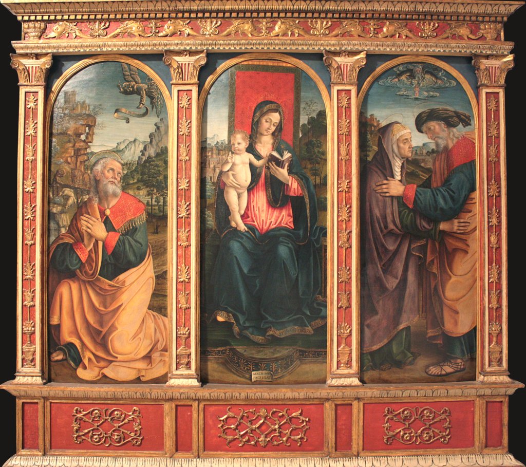 Virgin and Child, The Annunciation to Joachim, and The Meeting at the Golden Gate, Macrino d'Alba