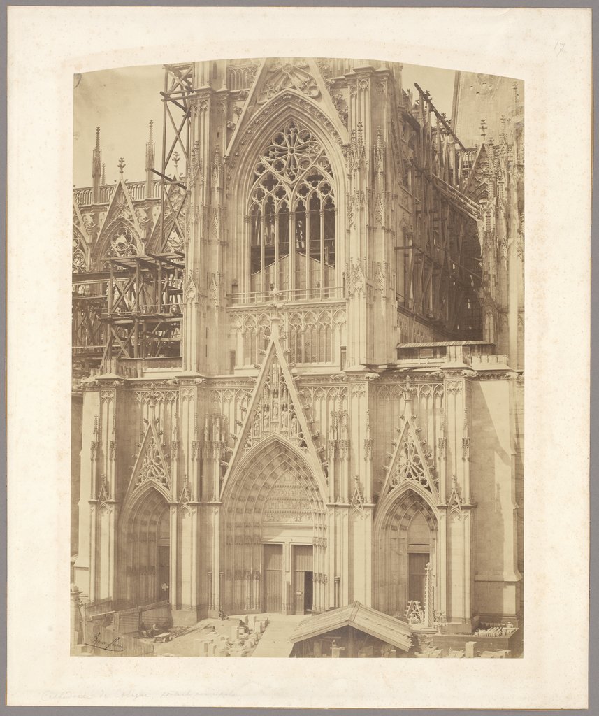 Cologne: The south facade of the cathedral under construction, Bisson Frères