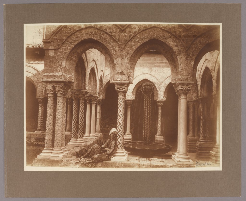 Palermo: Young man in Arab costume in the cloister of Monreale, Wilhelm von Gloeden