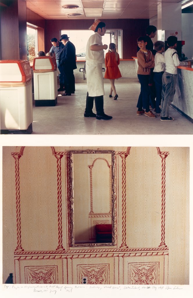 Top: People in Highway Restaurant, First Day of Opening, Bayonne, NJ
Bottom: Hallway "Model Home", Staten Island, NYC, Dan Graham