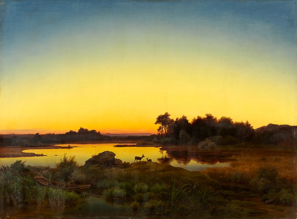 Landscape with Deer at Sunset, Anton Zwengauer