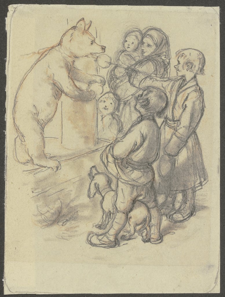 Children with a dancing bear, Wilhelm Amandus Beer