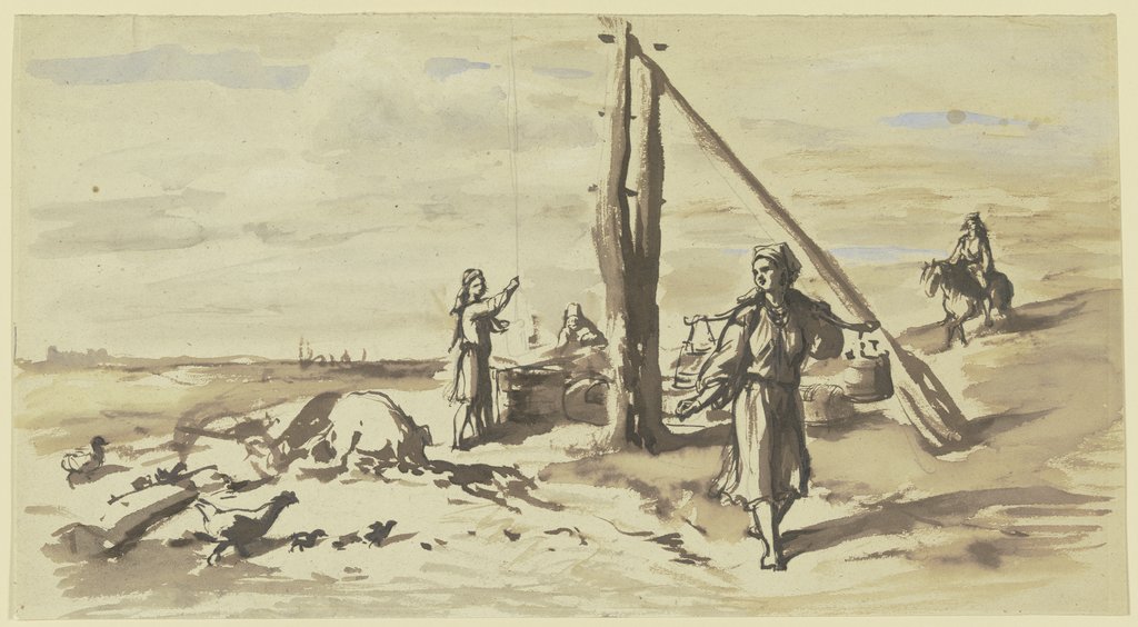 Ziehbrunnen in Landschaft, Wilhelm Amandus Beer