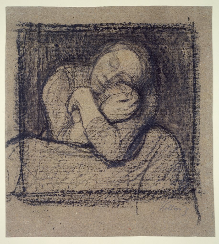 Crouching mother holding her child fast, Käthe Kollwitz