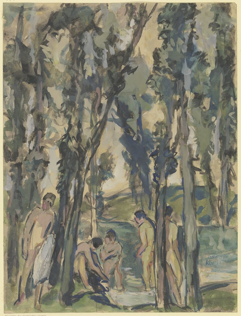 Forest stream with bathing people, Otto Kopp