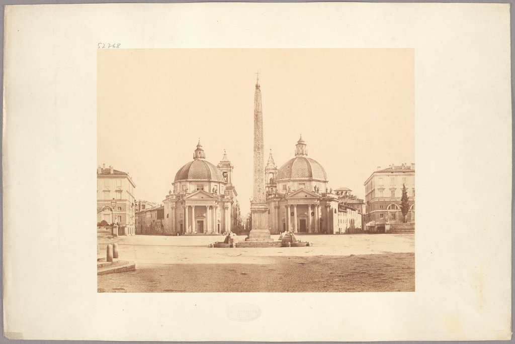 Rome: Piazza del Popolo, View Towards the South with Santa Maria in Montesanto, Santa Maria dei Miracoli, and Obelisk, Eugène Constant