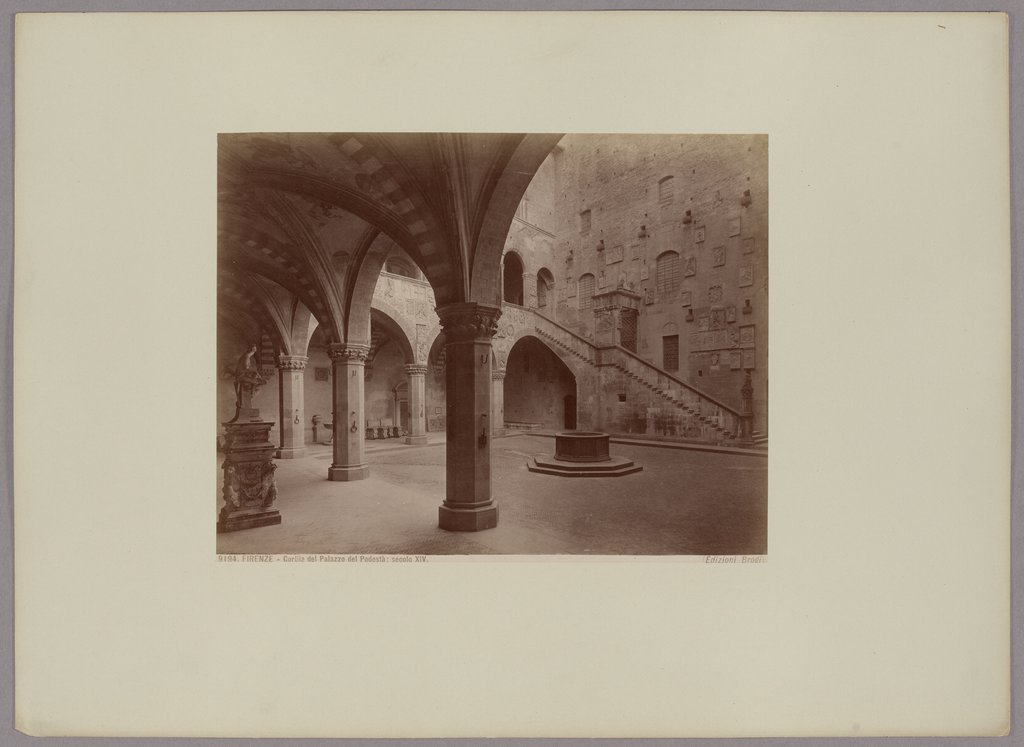 Florence: Courtyard of Palazzo del Podestà, 14th century, No. 9194, Giacomo Brogi