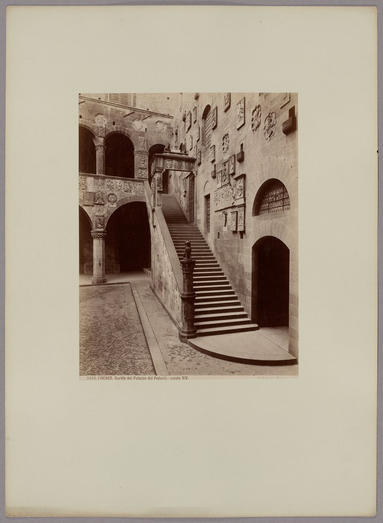 Florence: Courtyard of Palazzo del Podestà, 14th century, No. 3043, Giacomo Brogi;   attributed