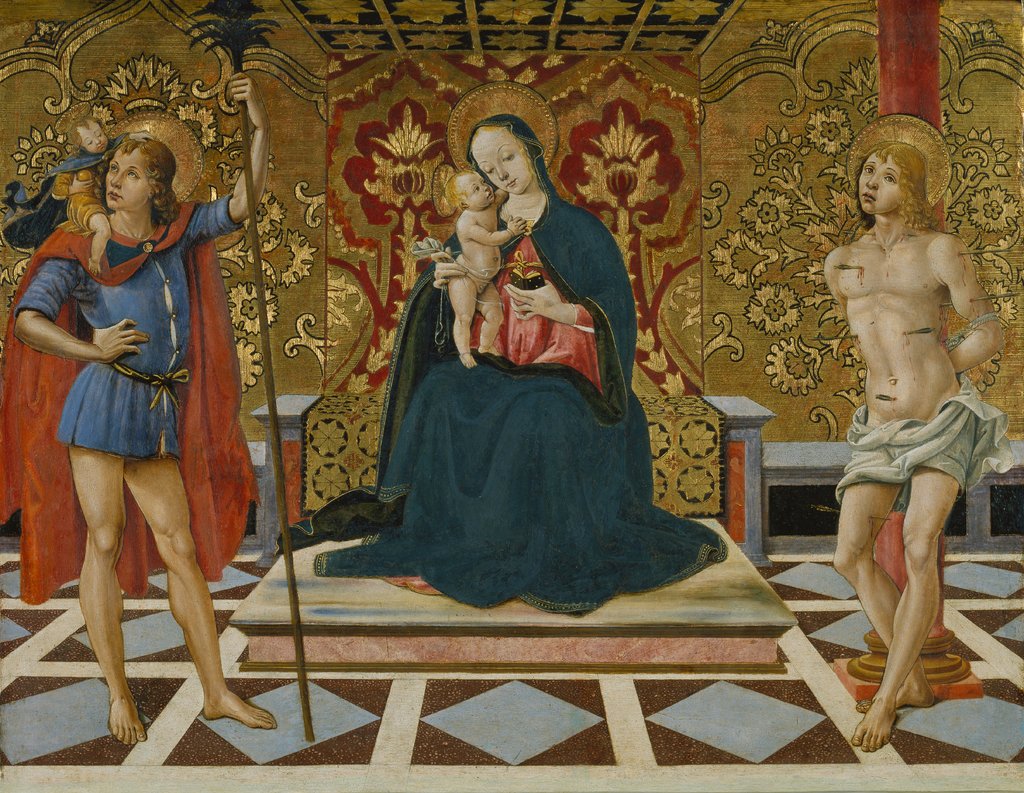 Virgin and Child Enthroned with Saints Christopher and Sebastian, Fiorenzo di Lorenzo;   ?