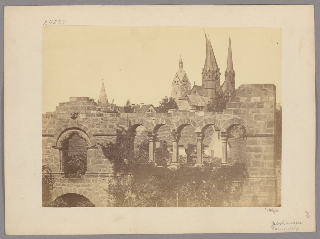 Gelnhausen: Kaiserpfalz, Palas mit Blick auf die Marienkirche, Carl Friedrich Mylius