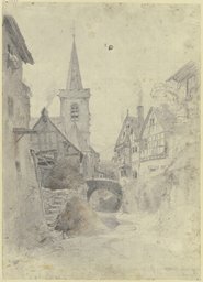 Straßenansicht in Assmannshausen, Jakob Fürchtegott Dielmann