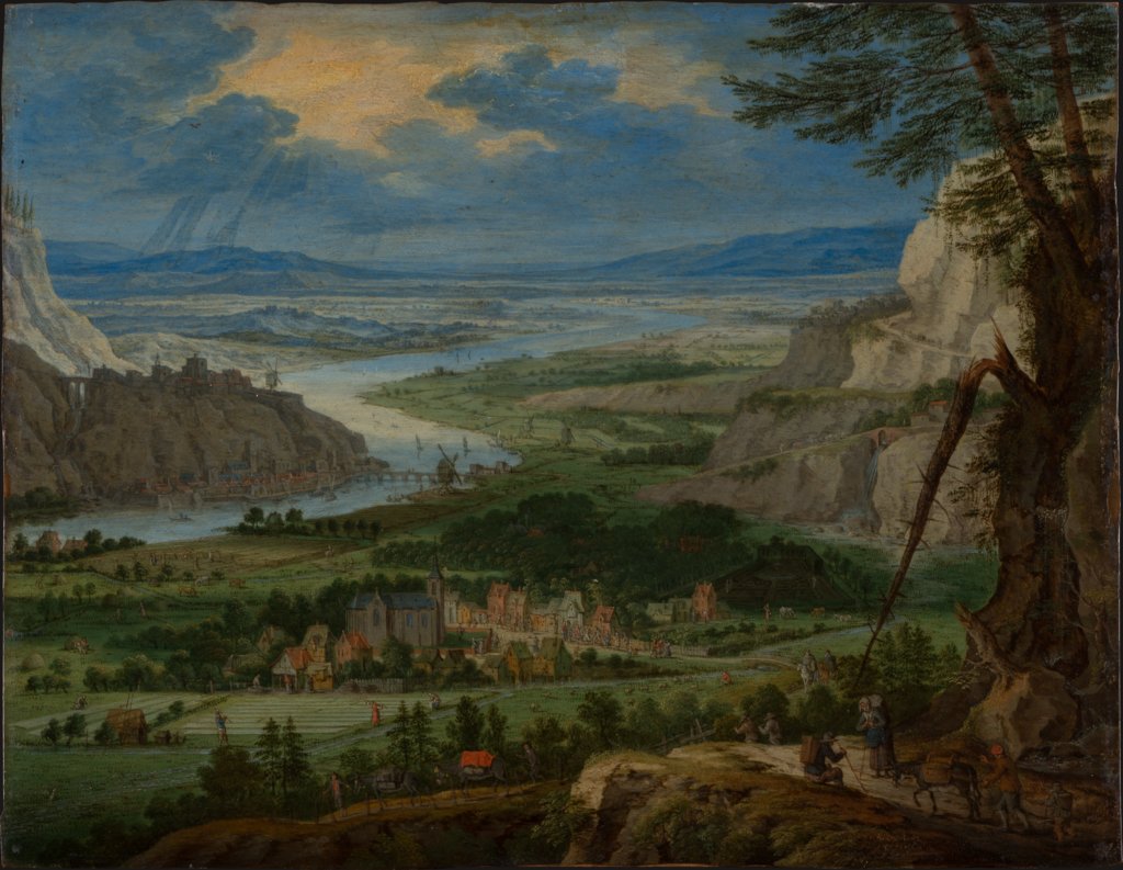 Flusslandschaft mit Reisenden im Vordergrund, Peeter Gysels