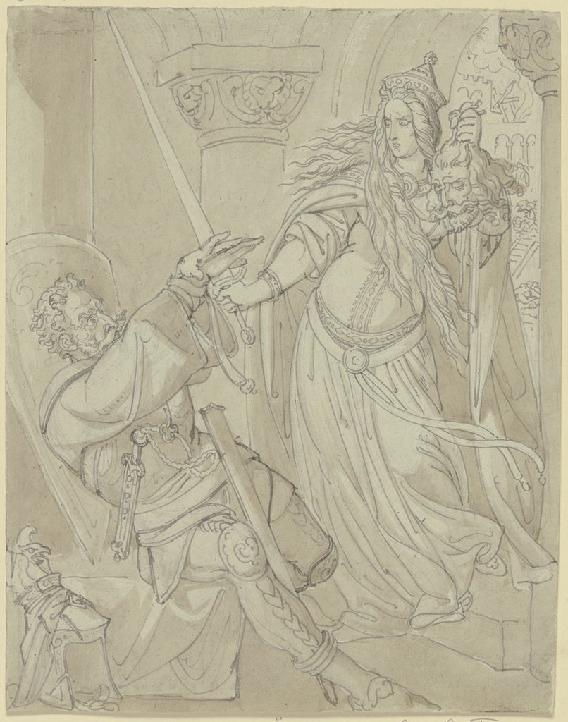 Kriemhild mit Gunthers Kopf vor Hagen, Ferdinand Fellner