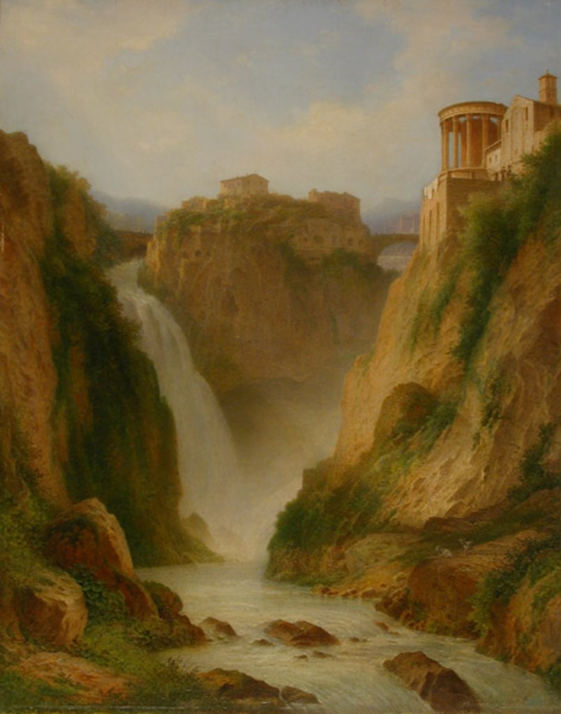 Die Wasserfälle von Tivoli mit dem Vestatempel, Carl Morgenstern