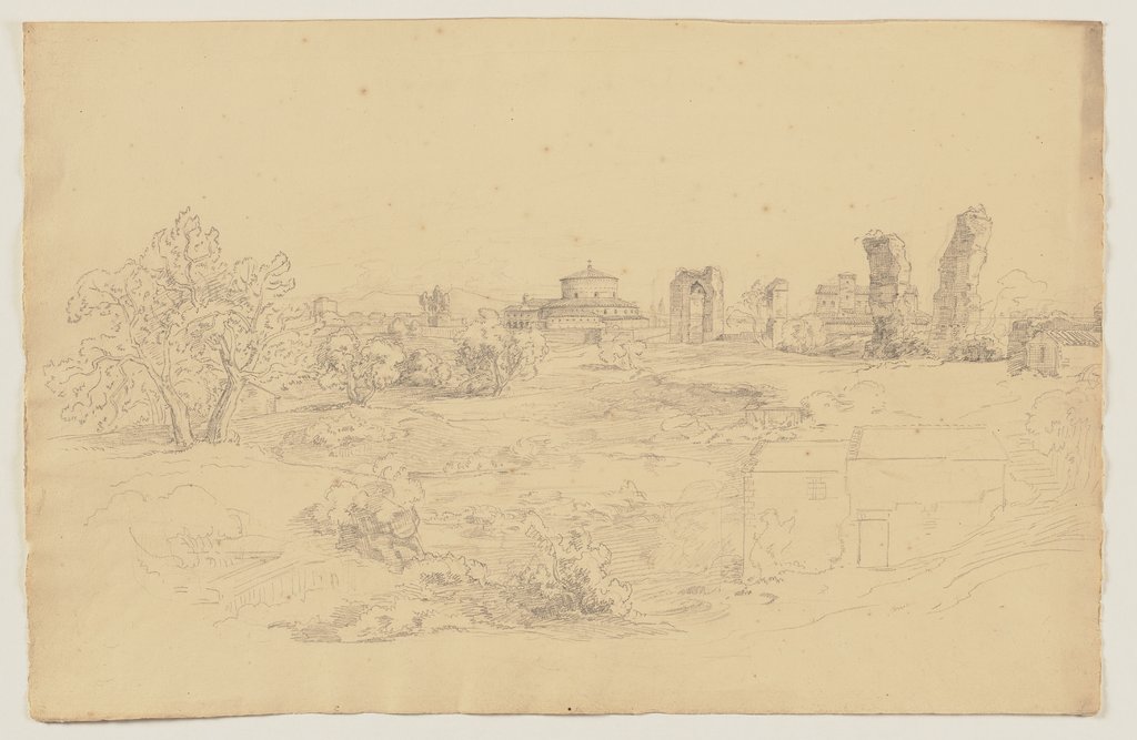 Kirche und weitere Gebäude in der Campagna Romana, Ludwig Metz