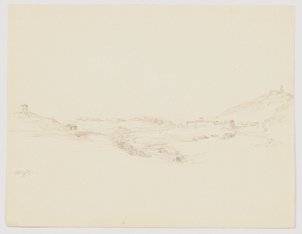 Landschaft, rechts ein flacher Berg, Ludwig Metz