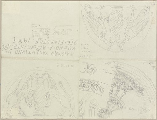 Verzierungen an der Fassade von San Rufino mit dem großen Fenster an Santa Chiara zu Assisi, Johann Anton Ramboux