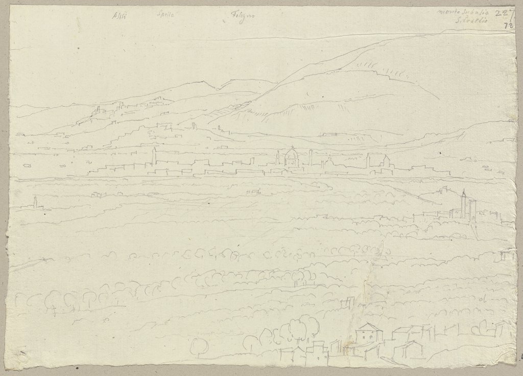 Der Blick von Monte Subasio auf die Städte Sant'Eraclio, Foligno, Spello und Assisi, Johann Anton Ramboux