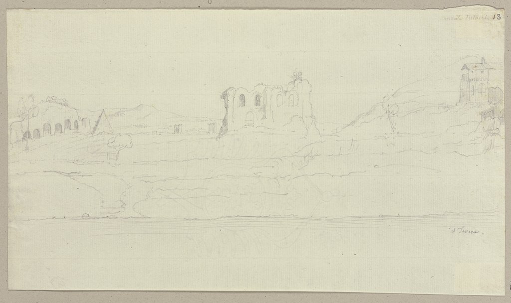 Gemäuer der alten Roma mit der Pyramide des Cestius, dem Monte Cavo und Monte Testaccio, Johann Anton Ramboux