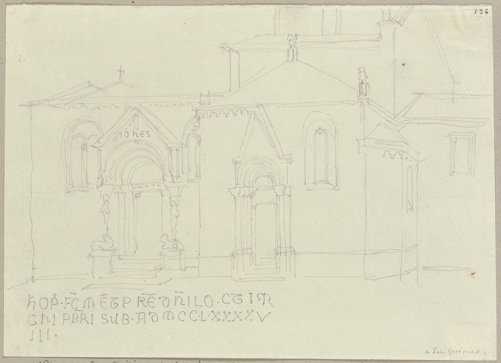 Die Collegiata-Kirche in San Quirico d'Orcia, samt der Nachschrift einer Inschrift, Johann Anton Ramboux