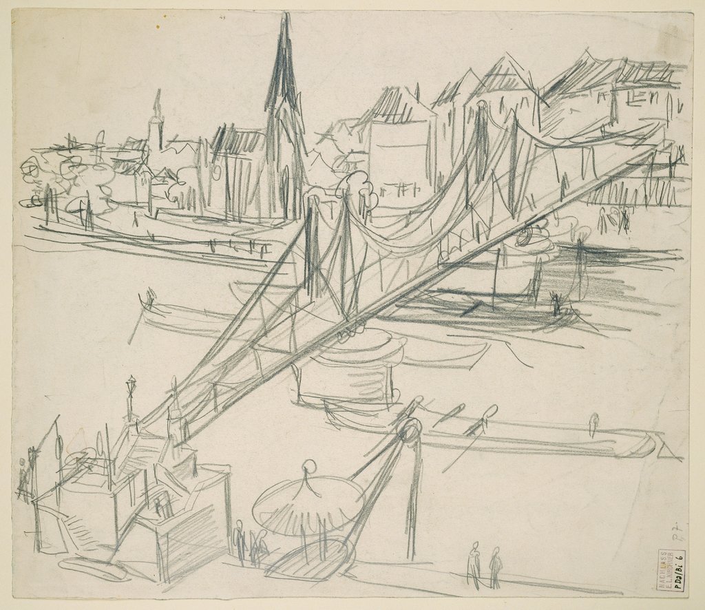 "Eiserner Steg" in Frankfurt am Main with a view of Sachsenhausen, Ernst Ludwig Kirchner