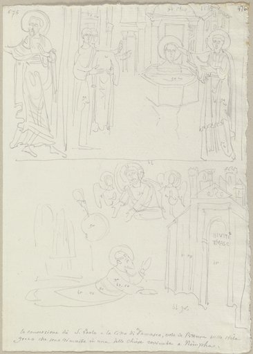Die Bekehrung des Paulus, nach Fragmenten von Wandmalereien in einer zerstörten Basilika in den heutigen Gärten von Ninfa, Johann Anton Ramboux