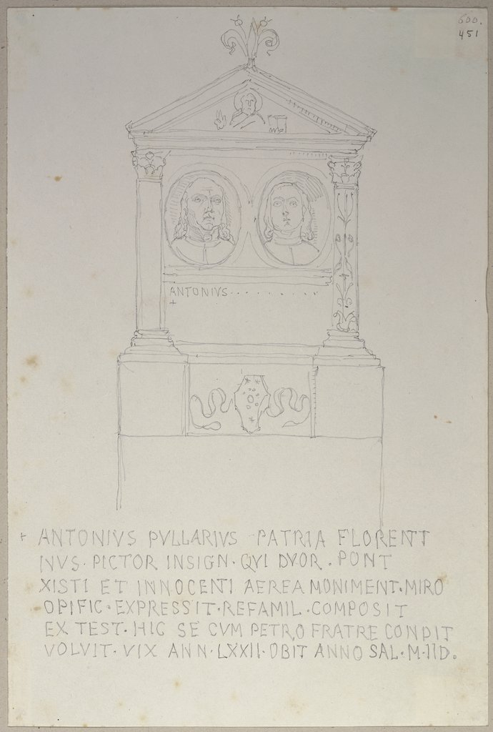 Grabmonument der Brüder Antonio und Piero Pollaiuolo in San Pietro in Vincoli in Rom, Johann Anton Ramboux, after Luigi Capponi