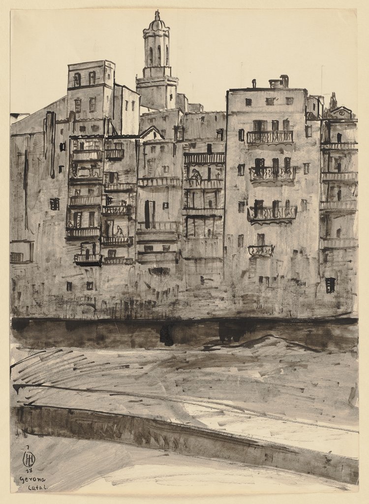 Girona vom Fluss aus gesehen, im Hintergrund der Turm der Kathedrale, Hermann Lismann