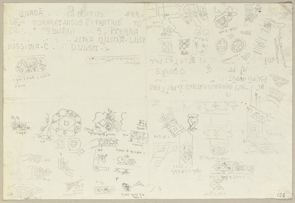 Ornamentale Detailstudien sowie Nachschriften verschiedener Inschriften, Johann Anton Ramboux