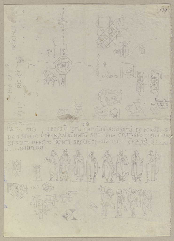 Figürliche und ornamentale Detailstudien sowie die Nachschrift zugehöriger Inschriften, Johann Anton Ramboux