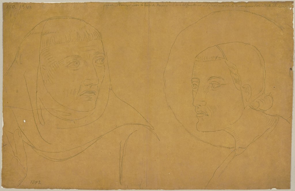 Der heilige Franziskus als Jüngling und ein Mönch in San Damiano bei Assisi, Johann Anton Ramboux, after Giotto di Bondone;   ?