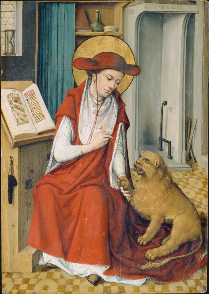 St Jerome in his Study with the Lion, Master of the Housebook;  Werkstatt oder Umkreis