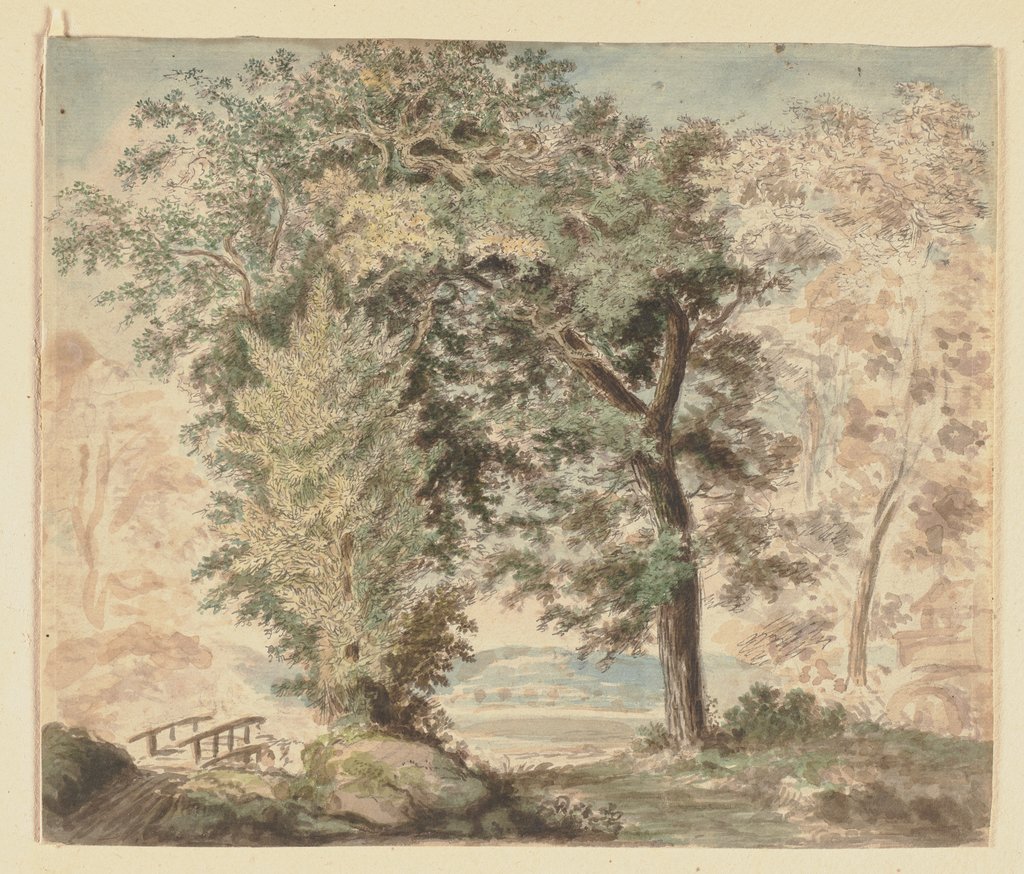 Landschaft mit Bäumen und Brücke, Johann Jakob Dorner the Younger