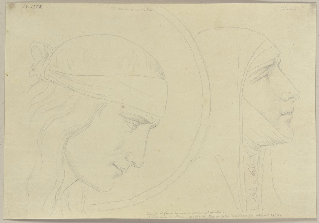 Detailstudie eines Freskos in einer Kapelle des Klosters San Francesco in Pisa, Johann Anton Ramboux, nach Taddeo Gaddi;   ?