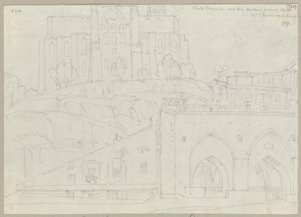 Ansicht der Porta Fontebranda und der Basilica di San Domenico in Siena, Johann Anton Ramboux