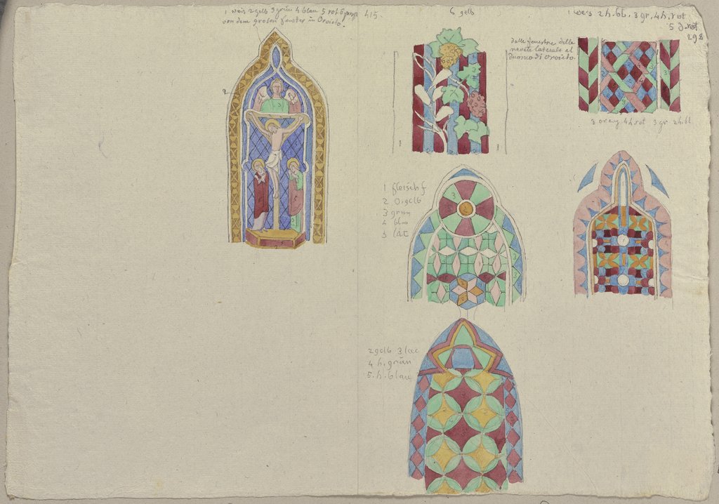 Detailansichten verschiedener Fenster des Domes in Orvieto, aus dem 14. Jahrhundert, Johann Anton Ramboux