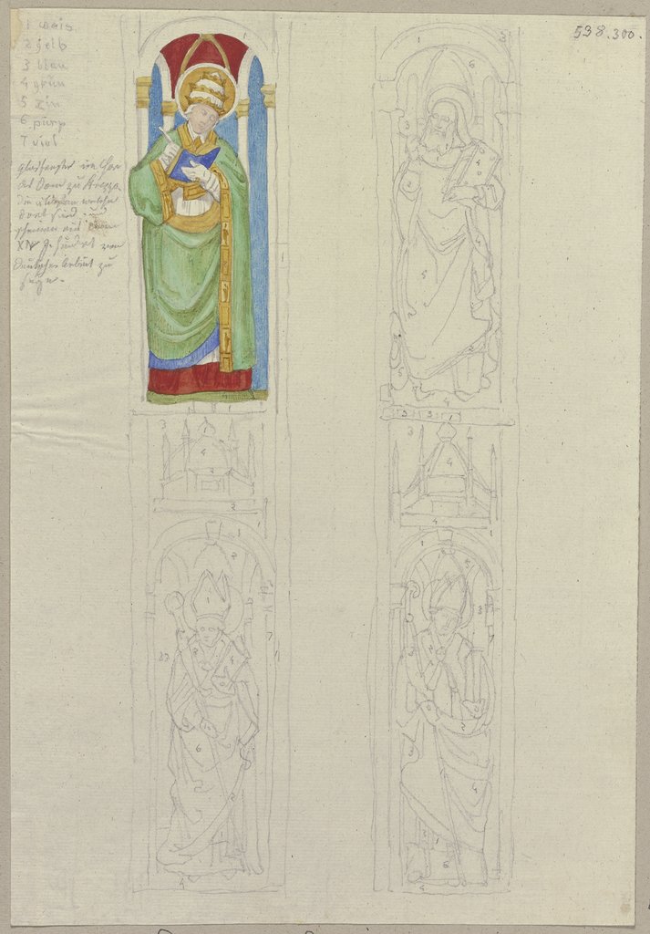 Detailansicht des Chorfensters im Dom von Arezzo, vermutlich eine deutsche Arbeit aus dem 15. Jahrhundert, Johann Anton Ramboux