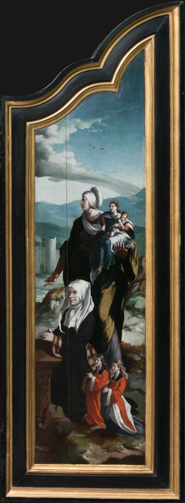 Triptychon mit der Kreuzigung Christi, Heiligen und Stifterfamilie. Rechter Innenflügel: Stifterin mit der Heiligen Anna, Nordniederländischer Meister um 1530, Jan Swart;   ?