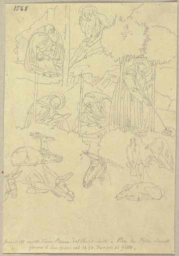 Detailansicht der Anachoreten in Theben im Camposanto in Pisa, nach Pietro Lorenzetti, Johann Anton Ramboux, nach Pietro Lorenzetti