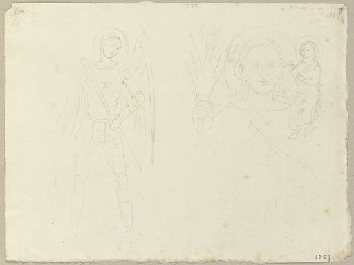 Erzengel Michael sowie Christophorus mit dem Jesuskind auf seiner Schulter (?), Johann Anton Ramboux, nach Italienisch, 15. Jahrhundert;   ?
