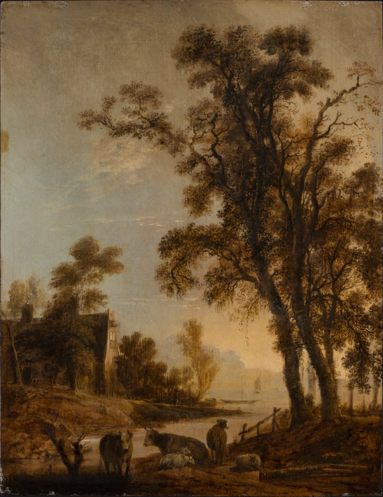 Flussufer mit Kühen, Aert van der Neer