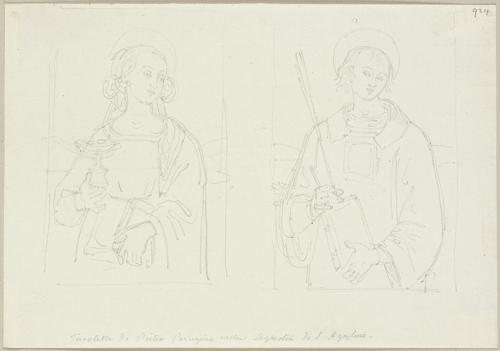 Lucia von Syrakus und Stephanus von der Predella des Altars in Sant'Agostino, aufgestellt in der Sakristei, Johann Anton Ramboux, nach Pietro Perugino