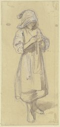 Barfüßiges Mädchen, strickend, Jakob Fürchtegott Dielmann