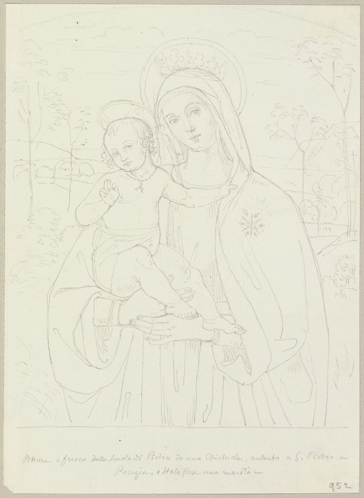 Mary with child, Johann Anton Ramboux, after Pietro Perugino;  school