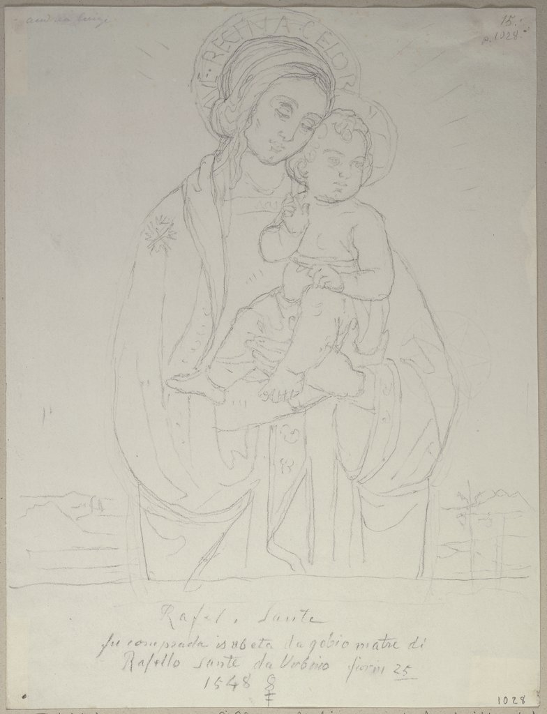 Maria mit dem Jesuskind, nach einem Tafelbild im Monastero di Santa Chiara in Urbino, Johann Anton Ramboux, nach Italienisch, 16. Jahrhundert