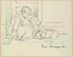 Crouching girl with dog, Gustav Schraegle