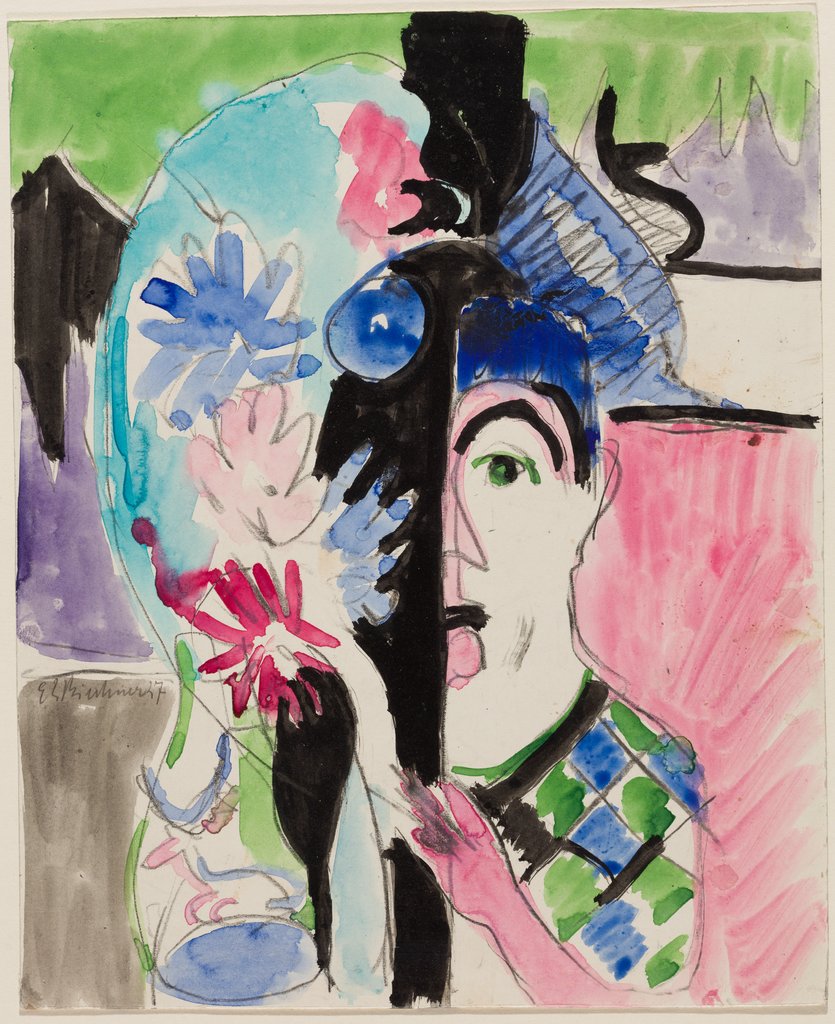 Studie zu "Müllerkopf mit Blumen", Ernst Ludwig Kirchner