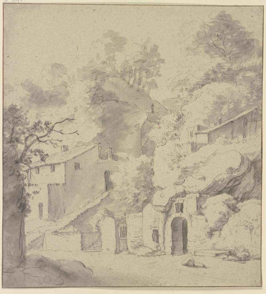 Houses in front of a cliff, Jan Asselijn