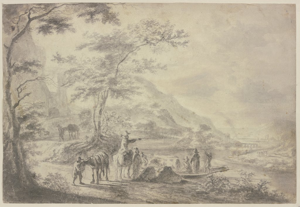 River landscape with figures, Jan Both